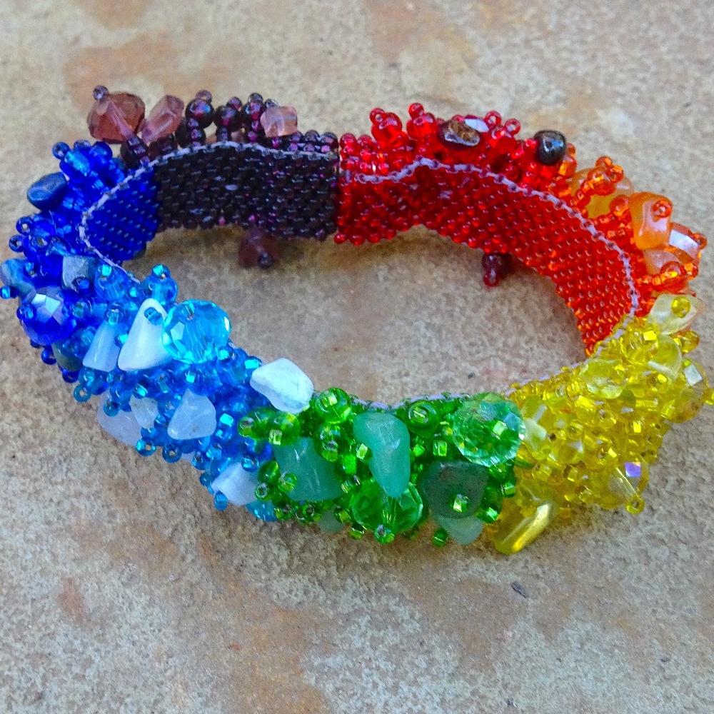 Rainbow Crystal Beaded Colorful Pride Magnetic Closure Statement Bracelet :)
